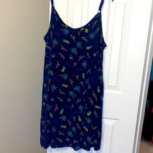 Torrid Tropics Cocktail Print Navy Blue Challis Trapeze Dress - 3X